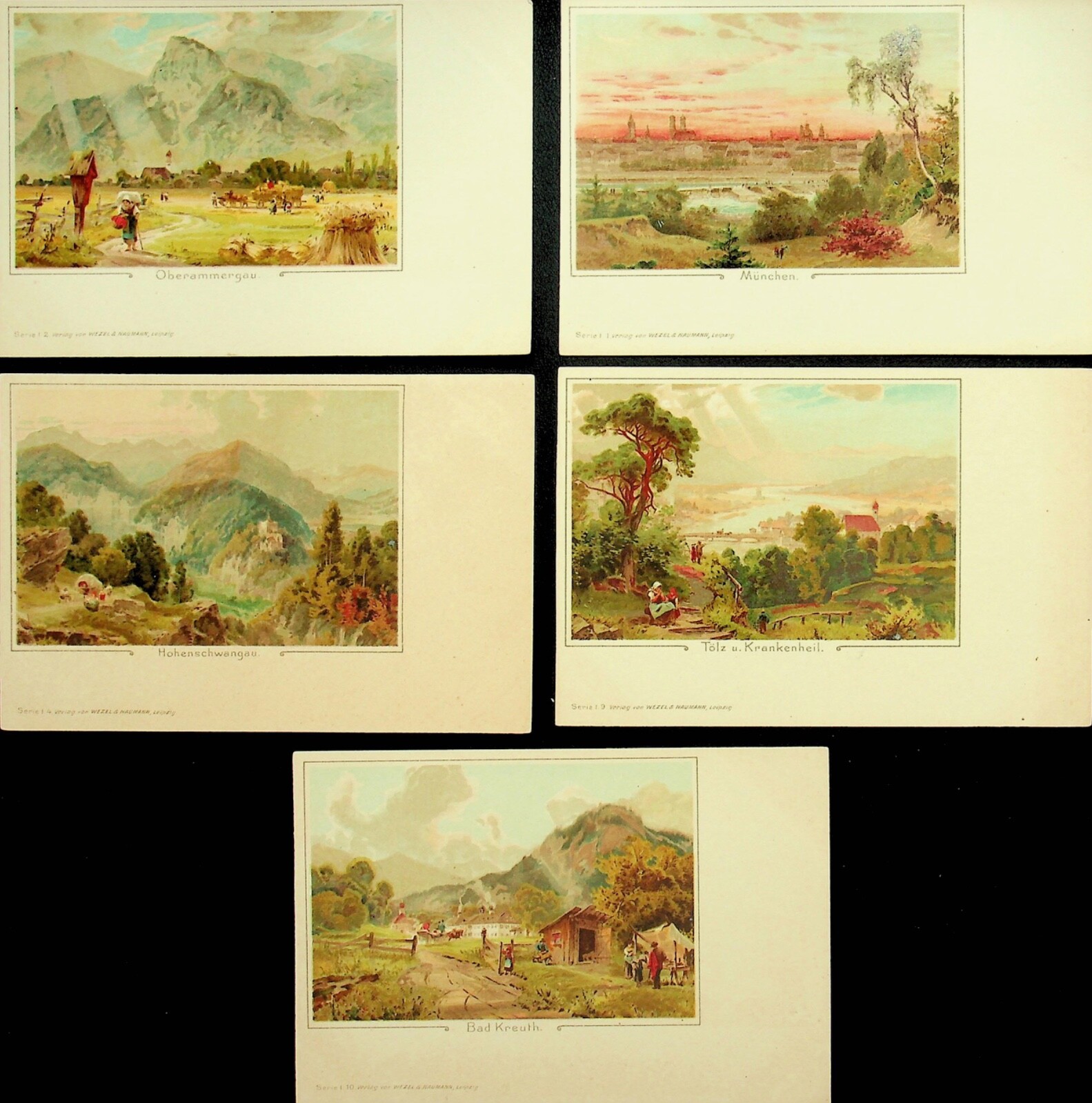 FIVE WEZEL & NAUMANN SERIE I LITHO ANTIQUE UDB POSTCARDS AUSTRIA - GG-123-1