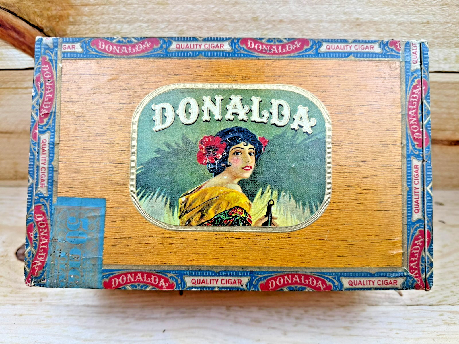 Antique Vintage Donalda Wood Cigar Box 1926 Tax Stamp Ohio Tobacciana History