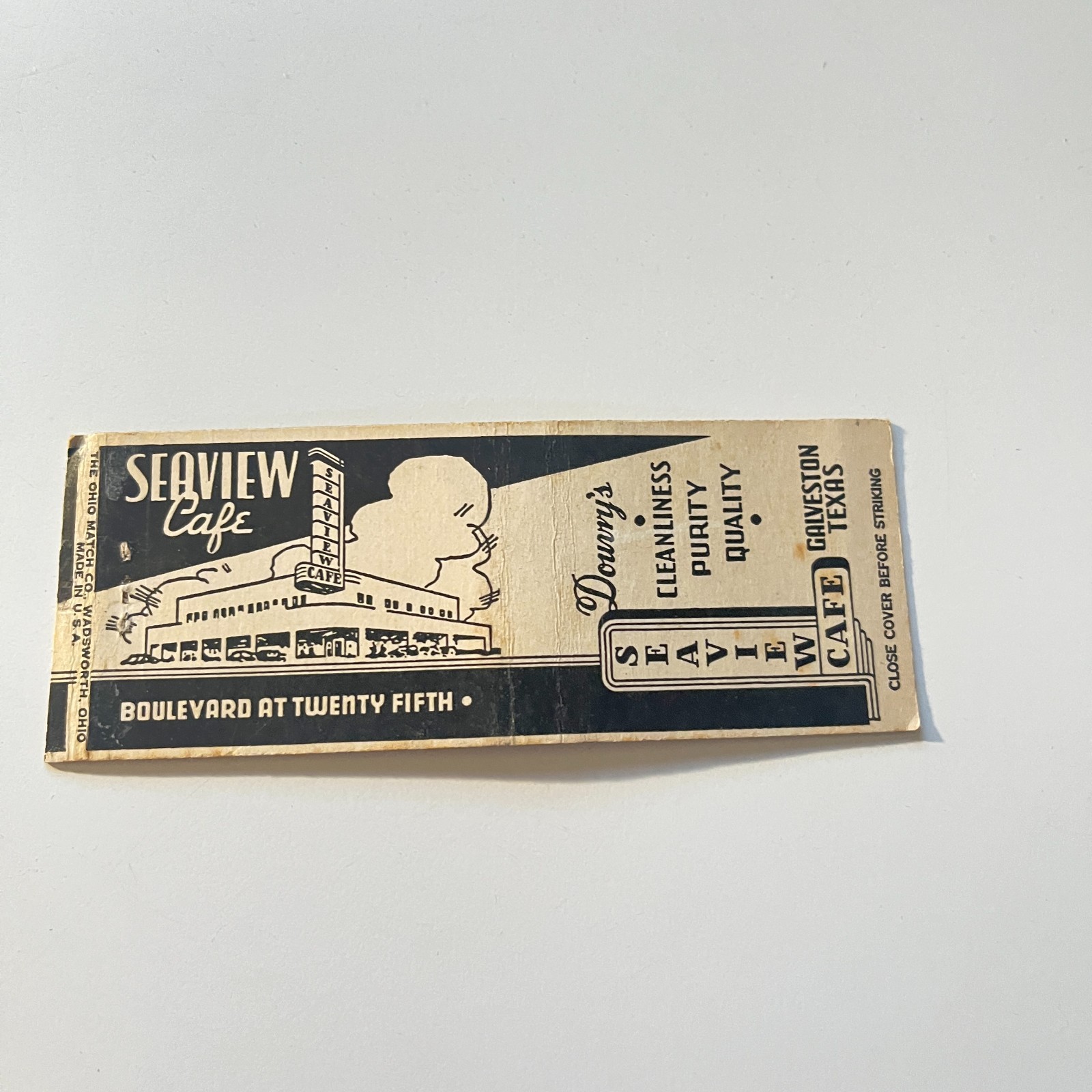 Seaview Cafe Boulevard At 25th Galveston TX Vintage Matchbook Cover 4MB113-6-2