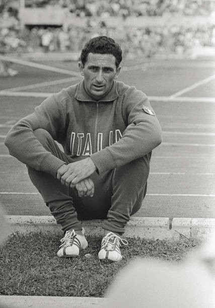 Italian athlete relaxing on the trackside Rome 1960 Historic 1960s Old Photo