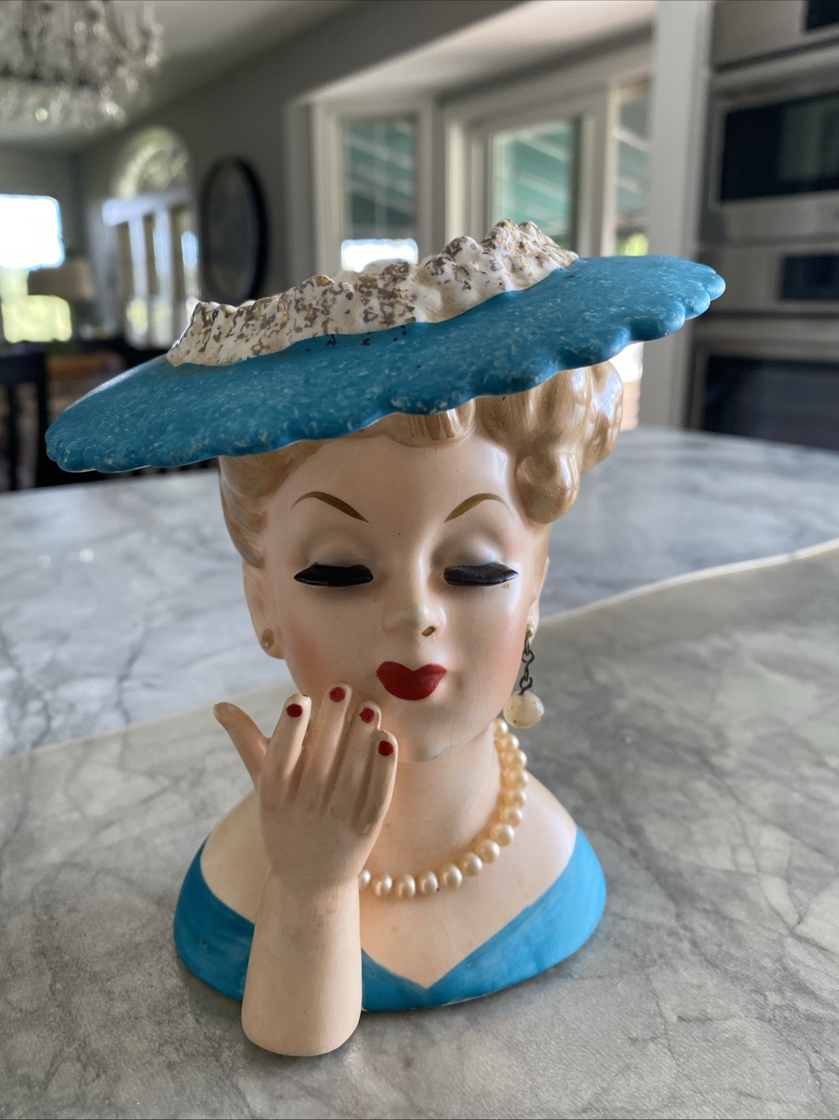 Vintage Jeweled Lady Head Vase Napco Blonde Circa 1958