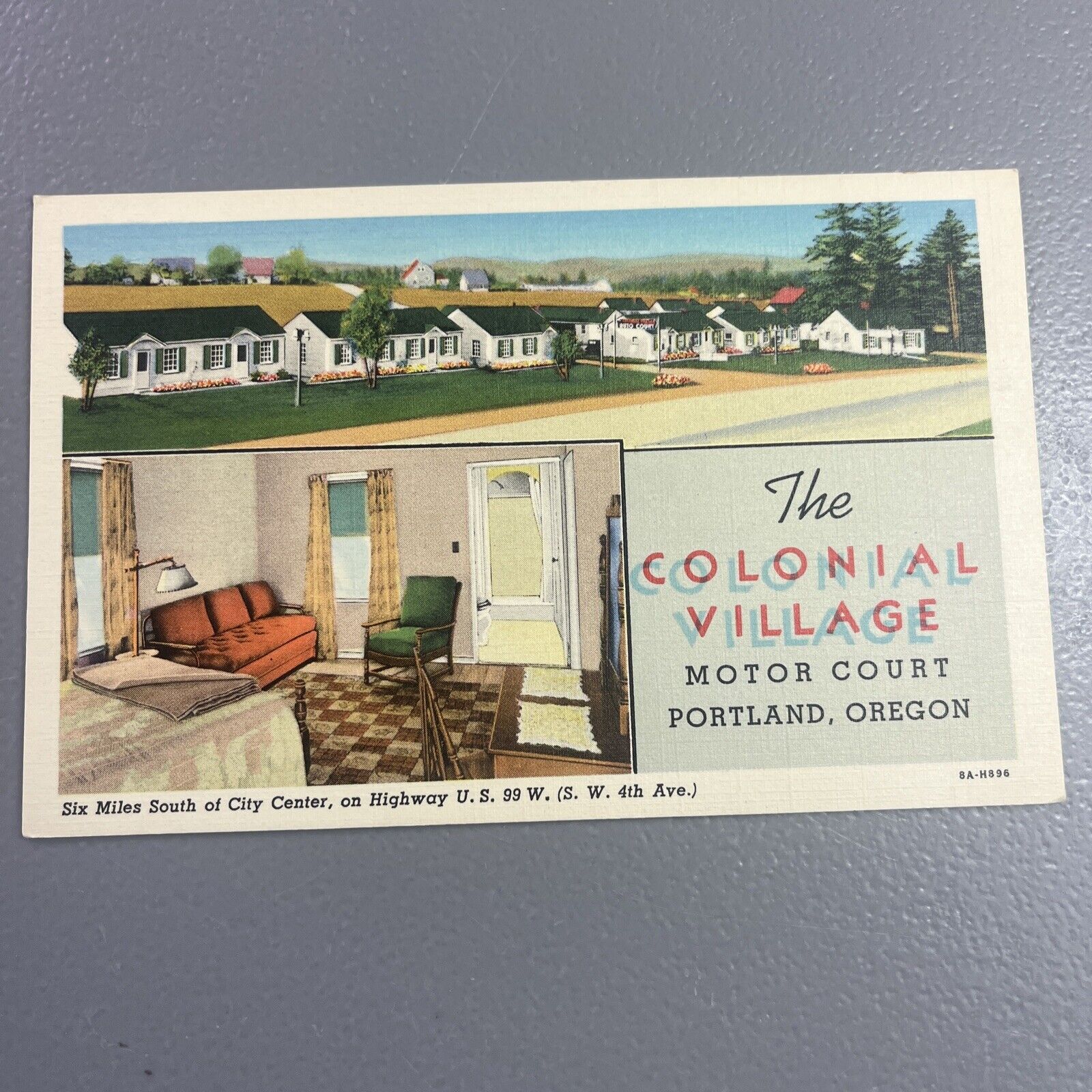 Portland,OR The Colonial Village Motor Court Teich Oregon Linen Postcard Vintage