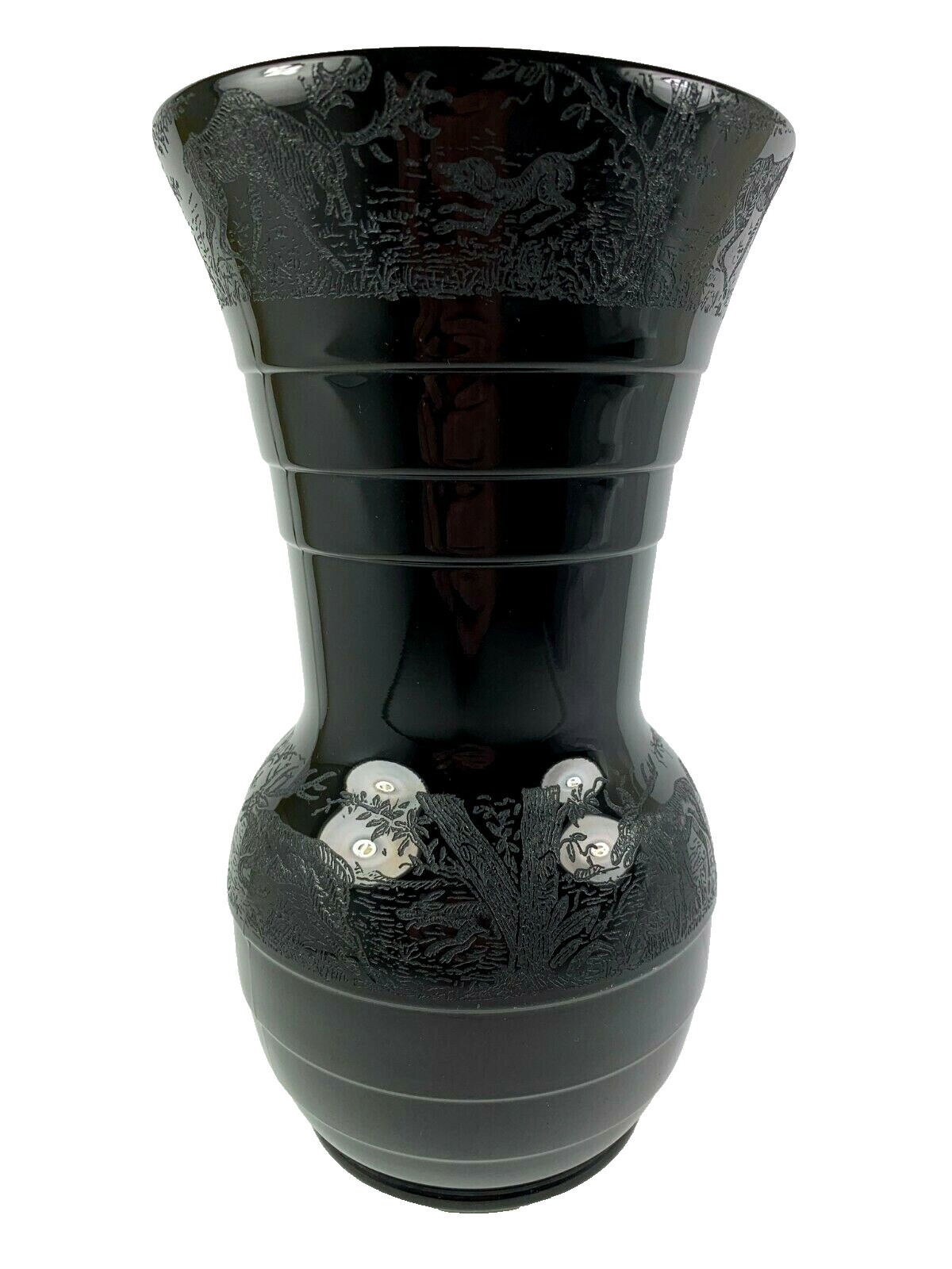 Paden City Black Forrest Ebony Moose Buck Dog Etched Glass 10\