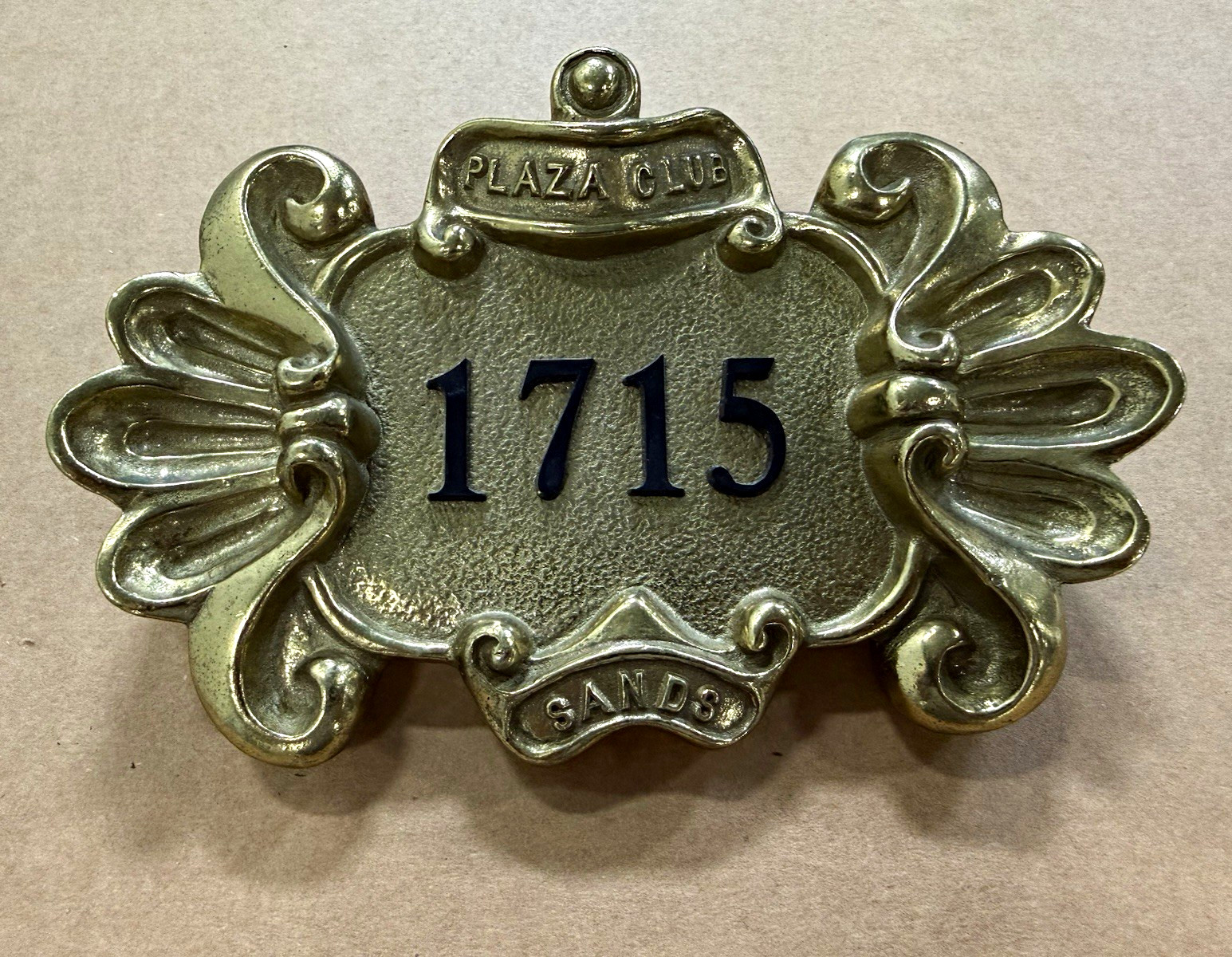 Ornate Solid Brass Room 1715 SANDS Casino Plaza Club  Wall Plaque Atlantic City
