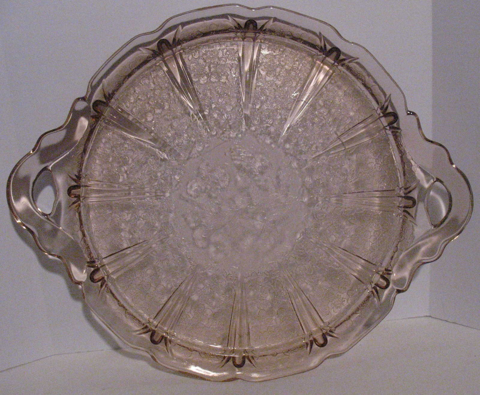 Vtg 1930s Jeannette Glass Co Pink Depression Cherry Blossom Water Serving Tray