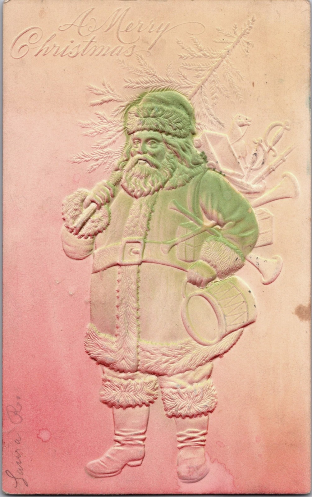 [62Ka] Postcard Embossed Santa Clause Spray Painted