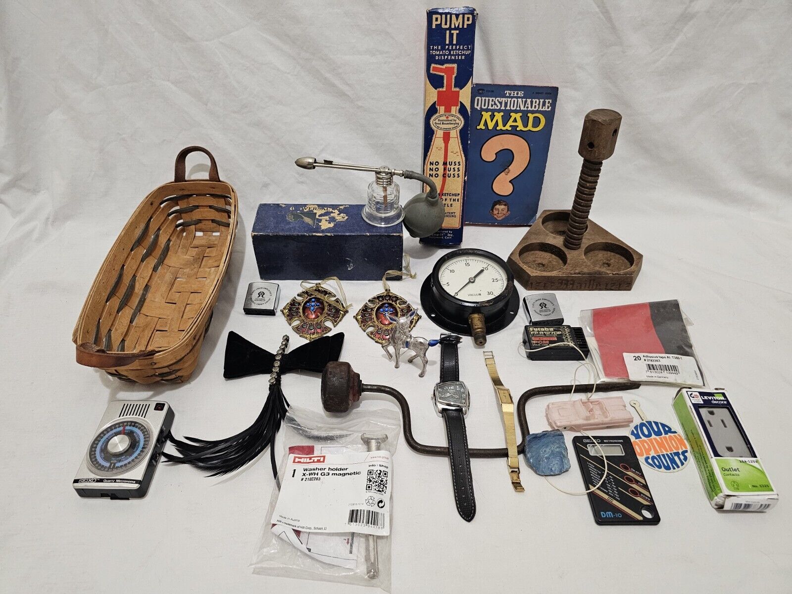 Awesome Vintage Collectible Junk Drawer Lot Longaberger Hilti Watches Barlow