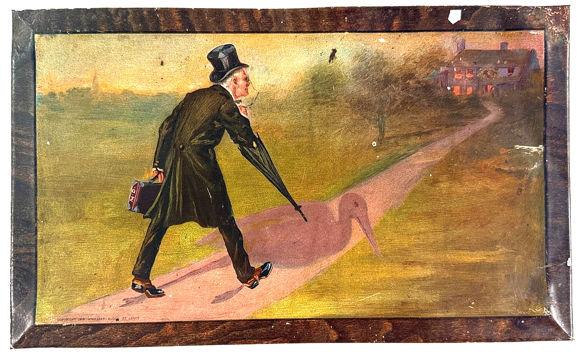 1915 Anheuser Busch Beer Brew Dr. Stork tin litho advertising store display sign
