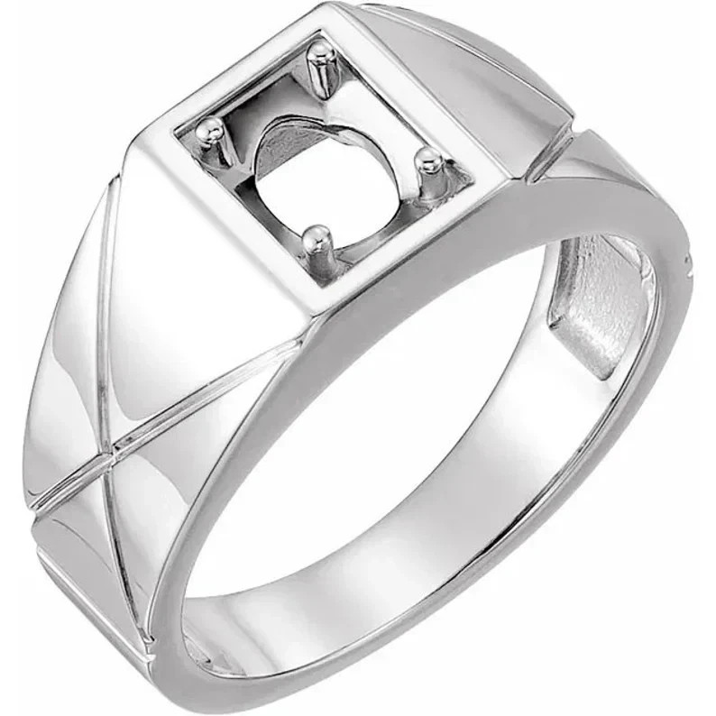 Men\'s 8x6 mm Oval Pinky Ring Setting Mounting in 14K White Gold Over Size 8-17