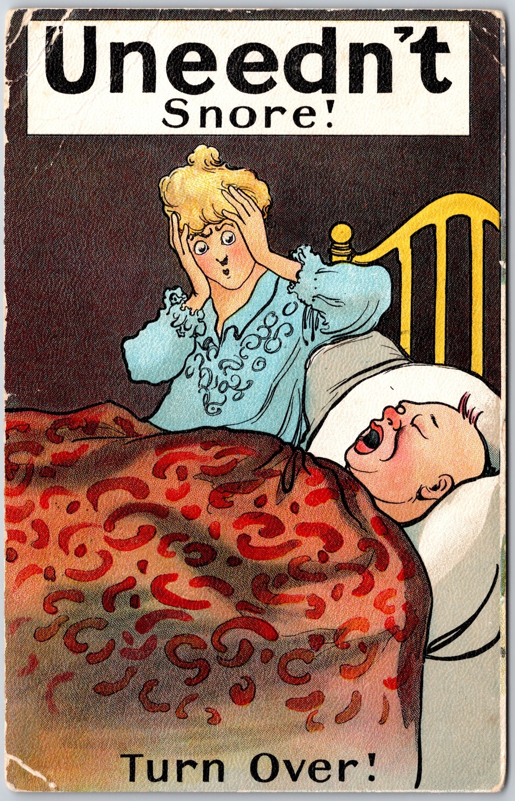 Uneedn\'t Snore Wife Angry With His Husband Snoring Comic Postcard