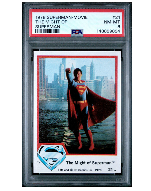 1978 TOPPS SUPERMAN MOVIE #21 THE MIGHT OF SUPERMAN PSA 8