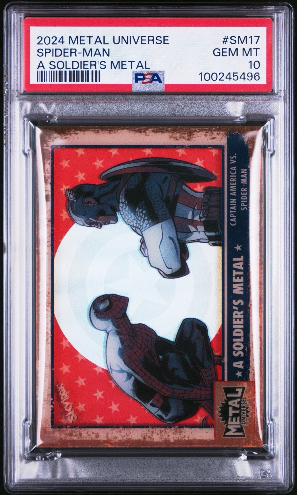 PSA 10 **POP 1** 2024 SkyBox Metal Universe A Soldier\'s Metal Spider-Man #SM17