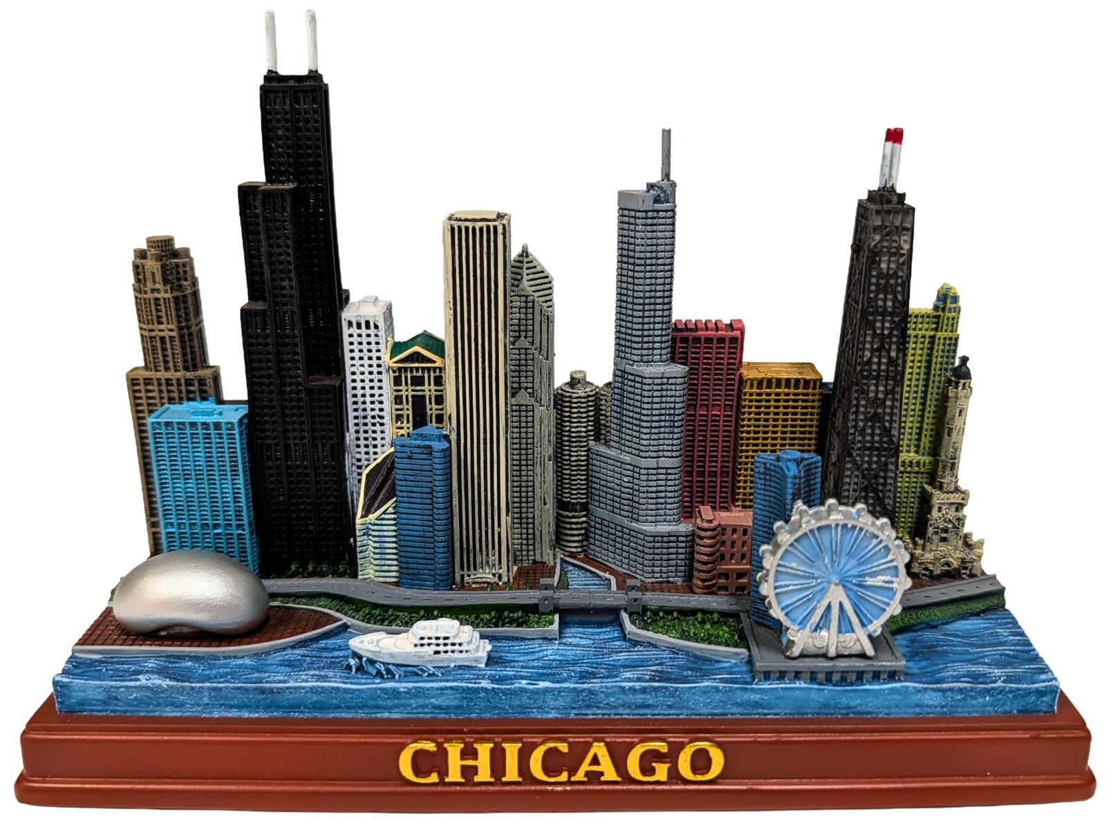 Chicago Skyline Tabletop Sculpture Rectangular Base City Scene Souvenir