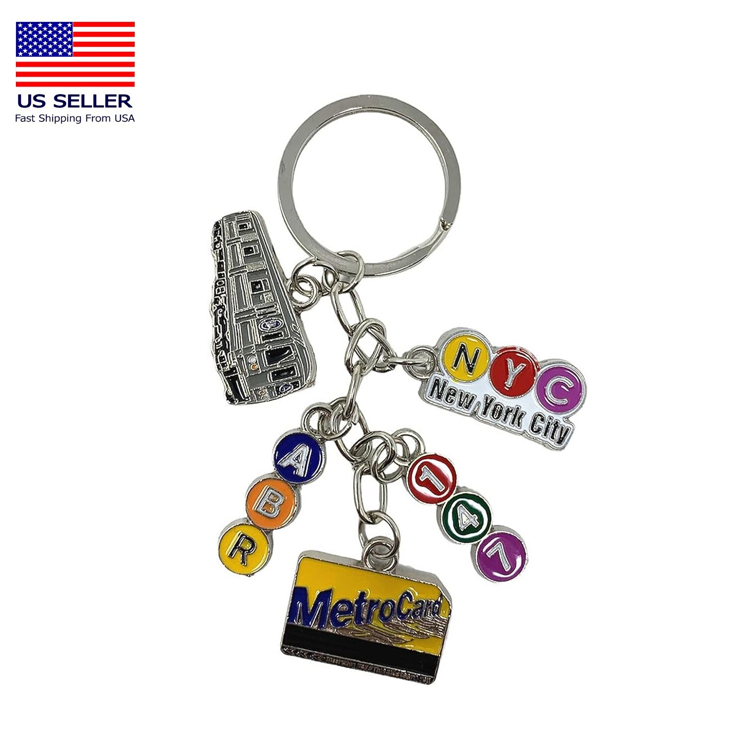 1 Pc Metal New York City Subway Key Chain 5 Charms, NYC Keychain Souvenir 1 Pc Metal New York City Subway Key Chain 5 Charms, NYC Keychain Souvenir