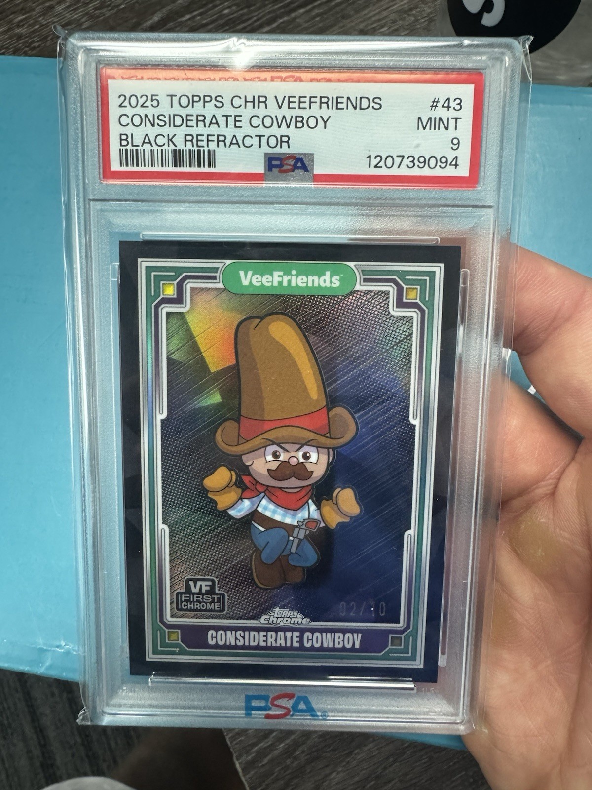 2025 Topps Chrome Veefriends Considerate Cowboy Black Refractor /10 PSA 9 2025 Topps Chrome Veefriends Considerate Cowboy Black Refractor /10 PSA 9
