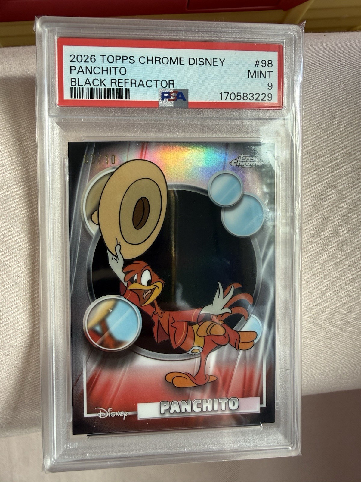 Topps 2026 Topps Chrome Disney Panchito #98 Black Refractor PSA 9 3/10 POP 1