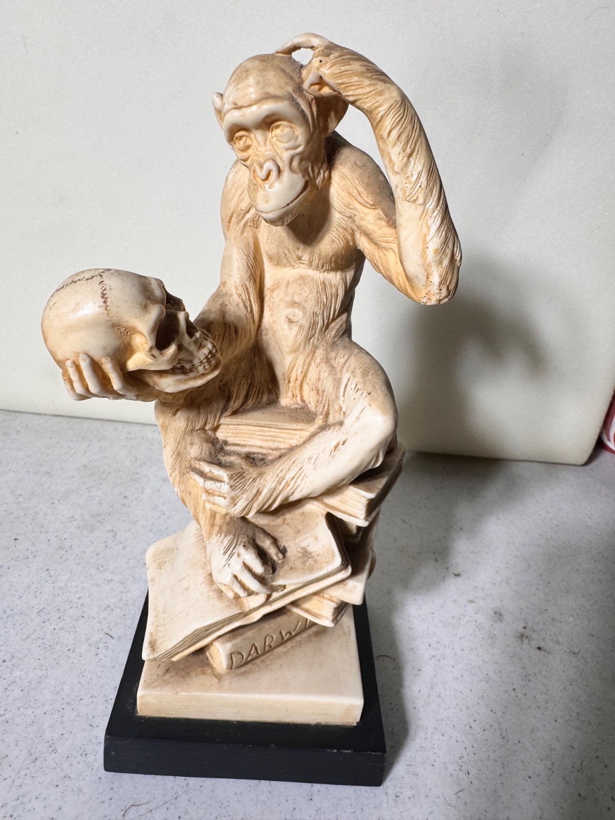 Vintage A. Santini Darwin Philosophizing Monkey Statue 10\
