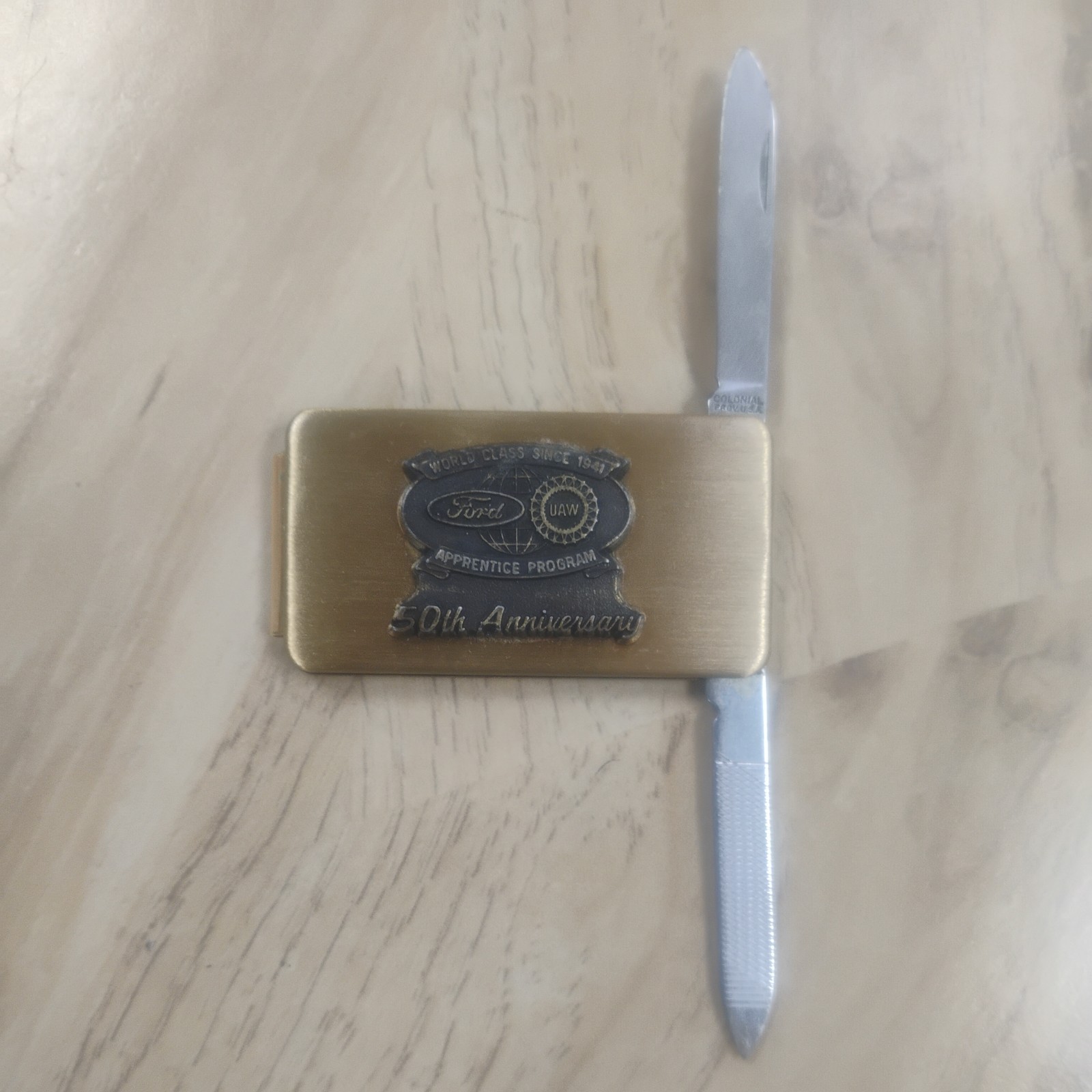 Vintage Ford/UAW Apprentice Program 50th Anniversary Pocket Knife Money Clip 91\'