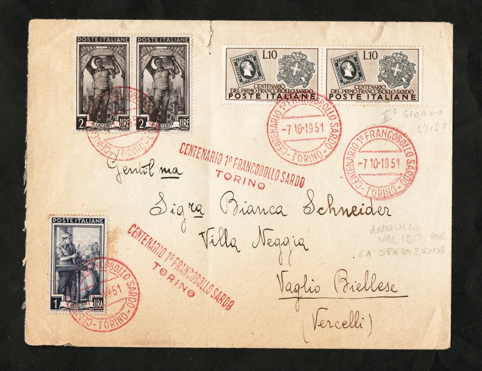 1951 - REPUBLIC - LETTER OF 7-10-1951 - SHIPPED FROM TURIN TO VERCELLI -