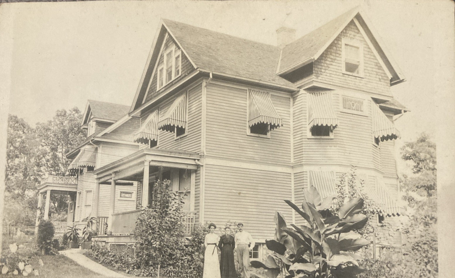 RPPC Large Home And Garden With Family Postcard Early 1900s Cloth Awnings RPPC Large Home And Garden With Family Postcard Early 1900s Cloth Awnings