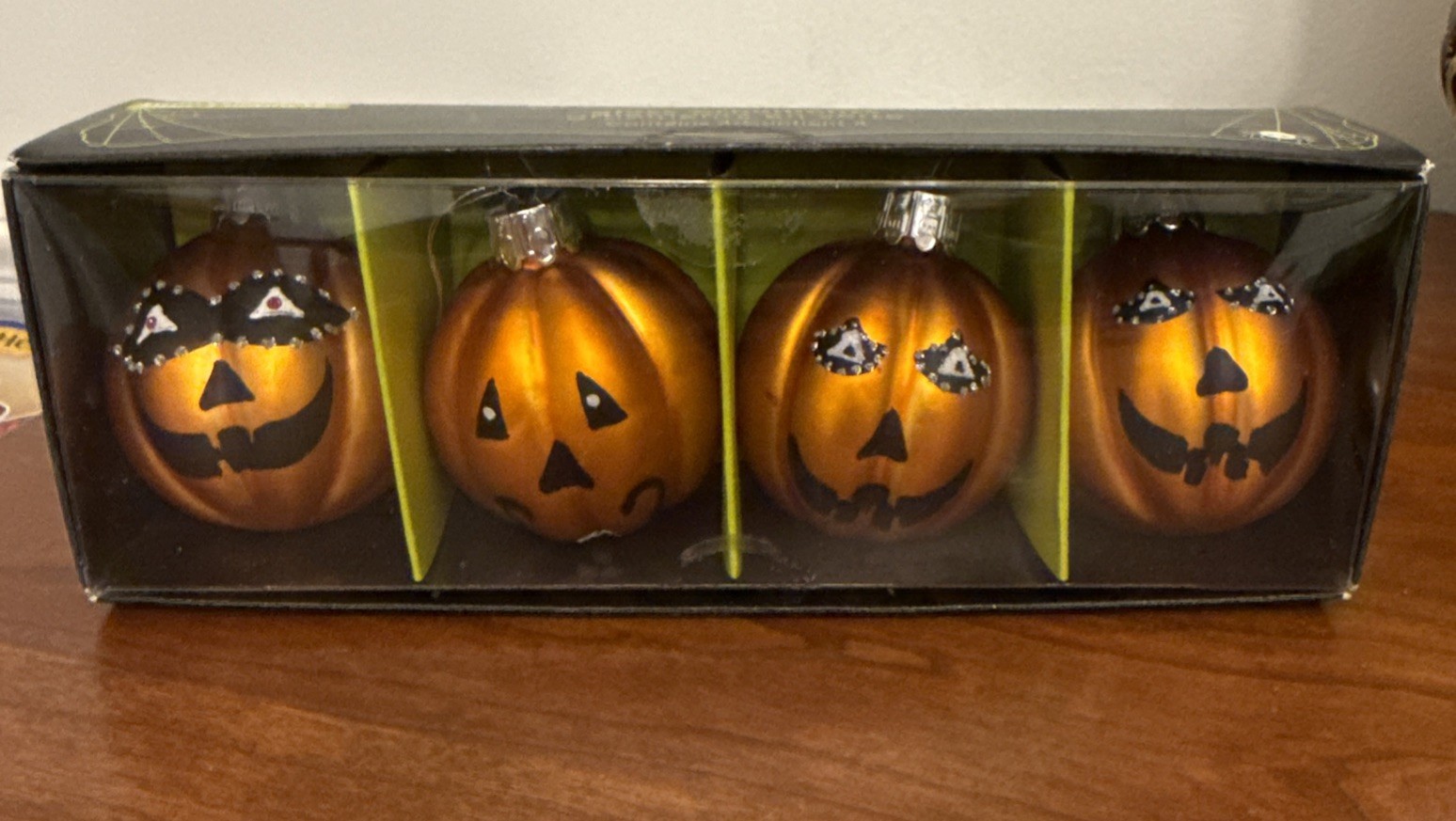 Pier 1 Imports Pumpkin Glass Ornaments Halloween set of 4