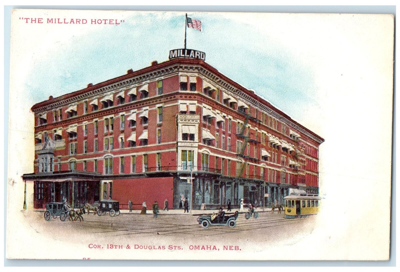 c1905's The Millard Hotel Exterior Roadside Omaha Nebraska NE Carriages Postcard