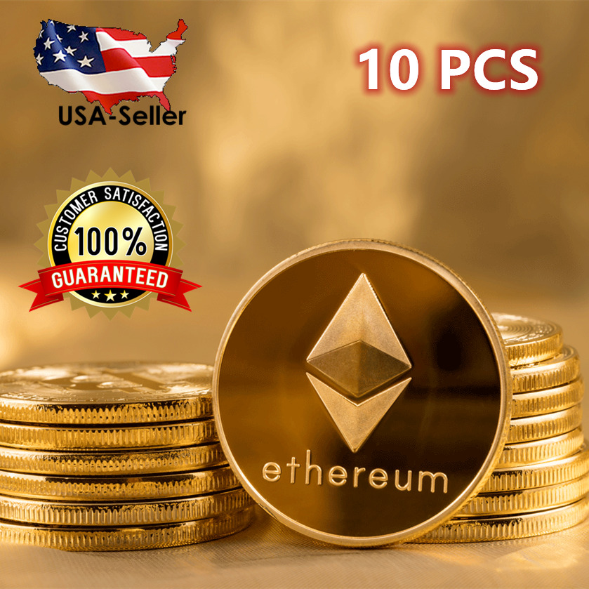 10 PCS Ethereum Coins Physical Commemorative Collectors Gold Plated Crypto ETH