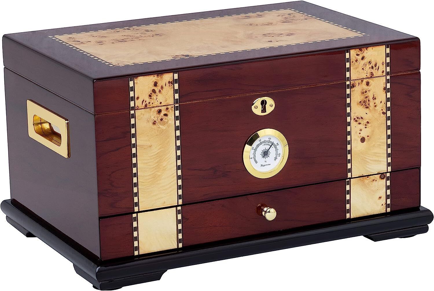 Solana Desktop Cigar Humidor, Rosewood W Maple-Burled Wood Inlay, Spanish Cedar