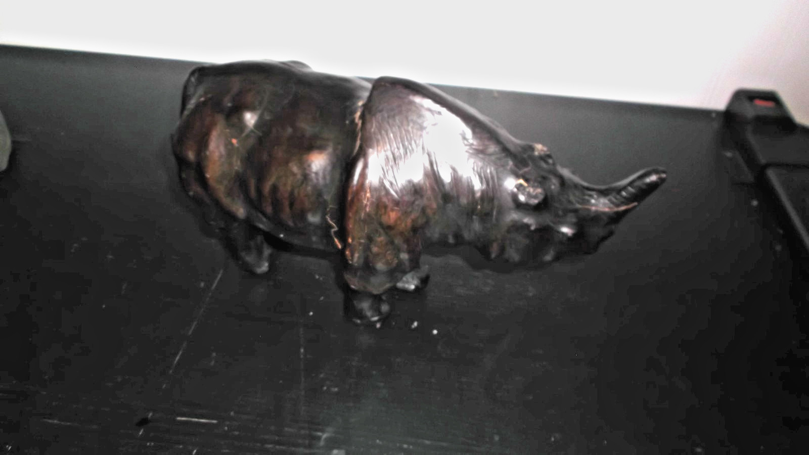 Vintage Leather Wrapped Embossed Rhinoceros Rhino Sculpture Figure Statue 12”
