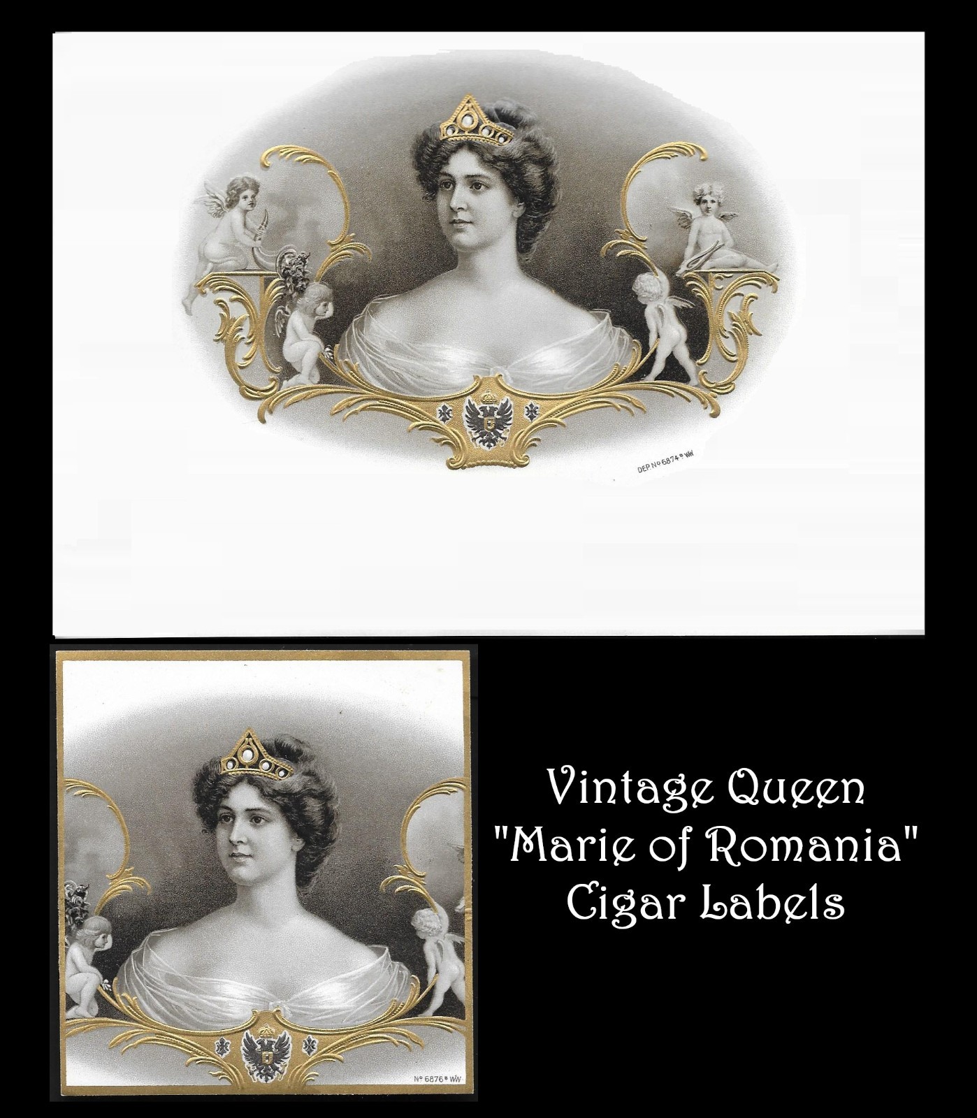 Vintage Queen Marie of Romania Cigar Labels - Embossed & Gilded Litho Art