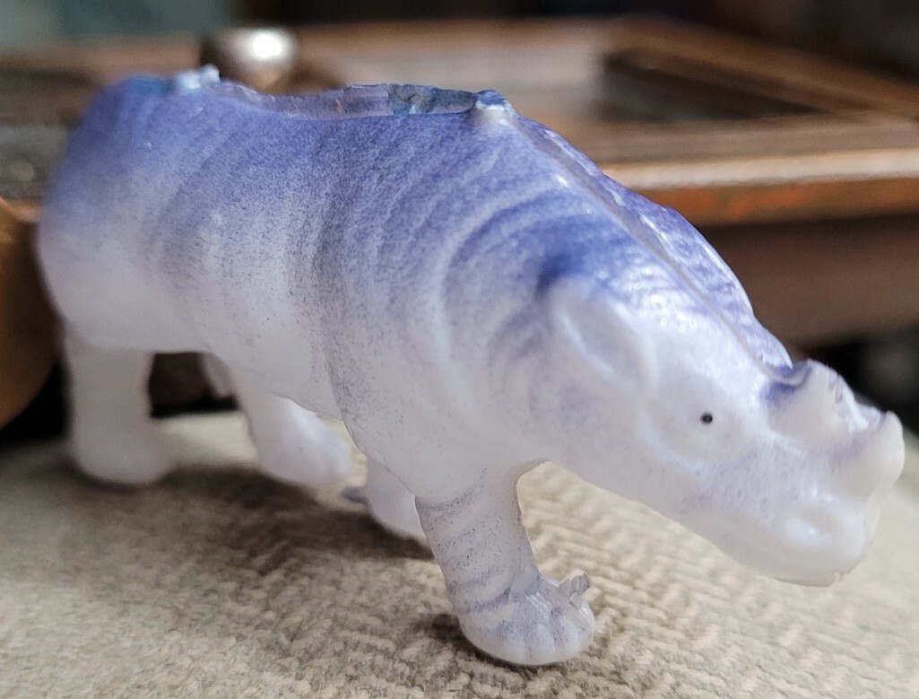 Vintage blue purple RHINOCEROS plastic hollow toy figurine