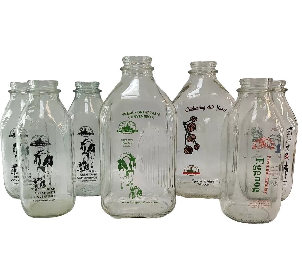 7 Longmont Colorado Dairy Xmas Milk Eggnog Quart Bottles Collectible Y2K Rare