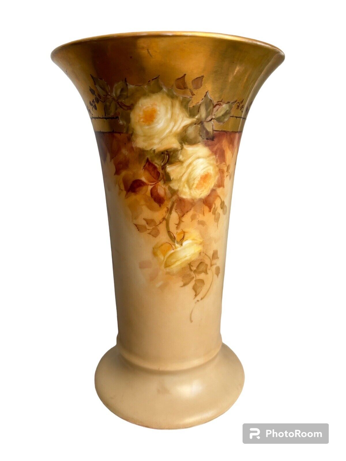 Antique Hand Painted Gilt Victorian Rose Vase No Maker Mark