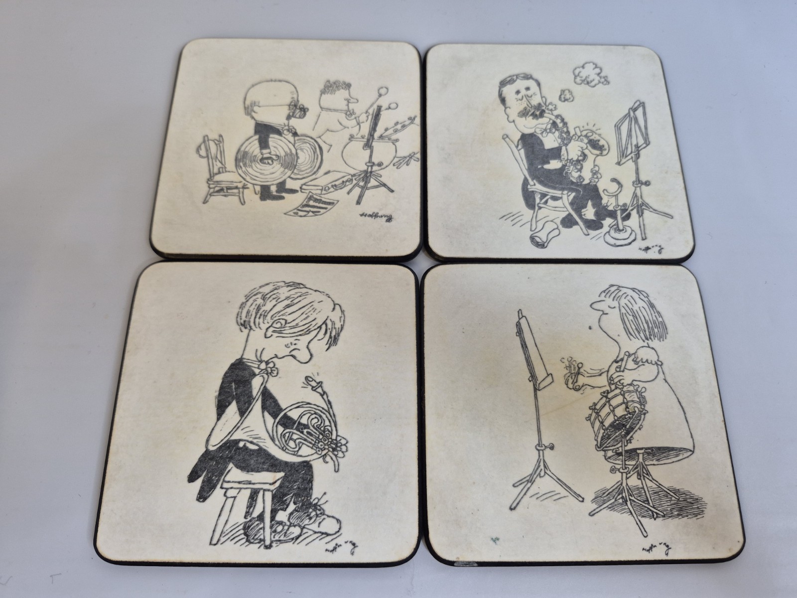Vintage VTG Gerard Hoffnung Coaster Set (4) Art RARE Cartoon Musicians