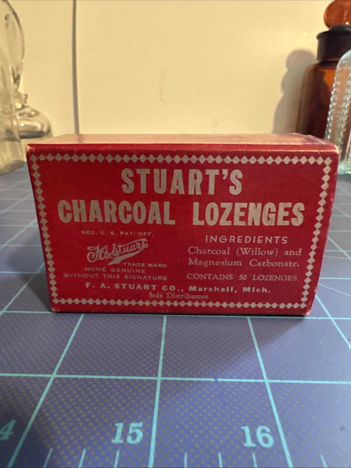 Vintage Stuarts Charcoal Lozenges 50 tablet box, Sealed NOS, Early 1900s, Clean