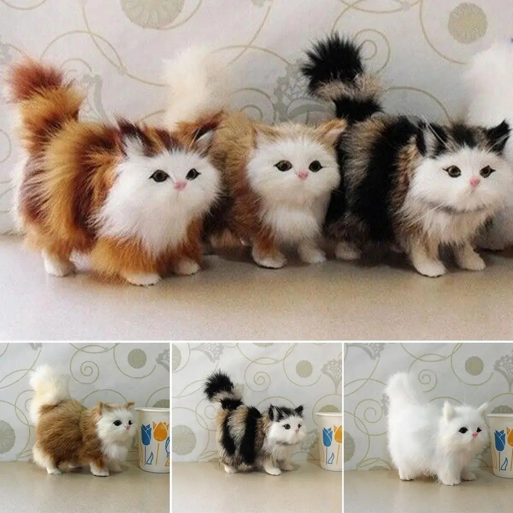 Realistic Faux Fur Kitten Figurine Cute Cat Model Ornament Home Decor