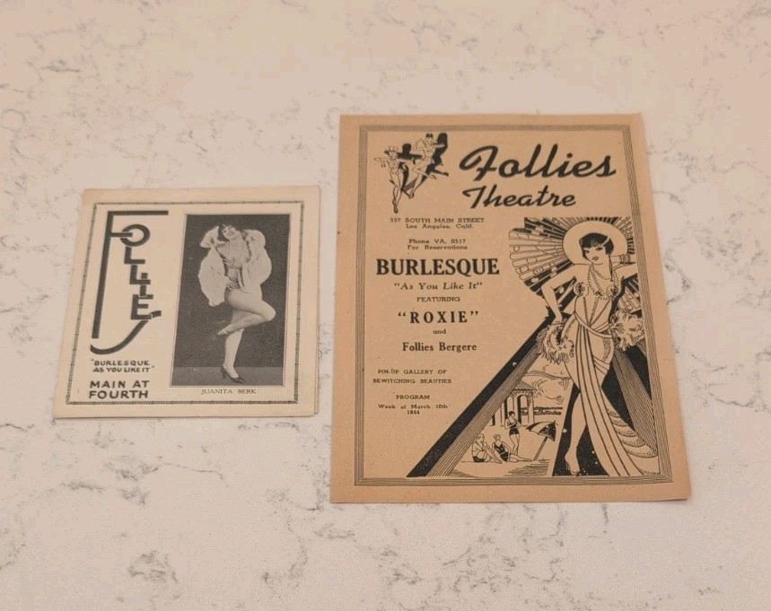 1940's FOLLIES THEATRE LOS ANGELES BURLESQUE PROGRAM ROXIE JUANITA BERK LOT (2)