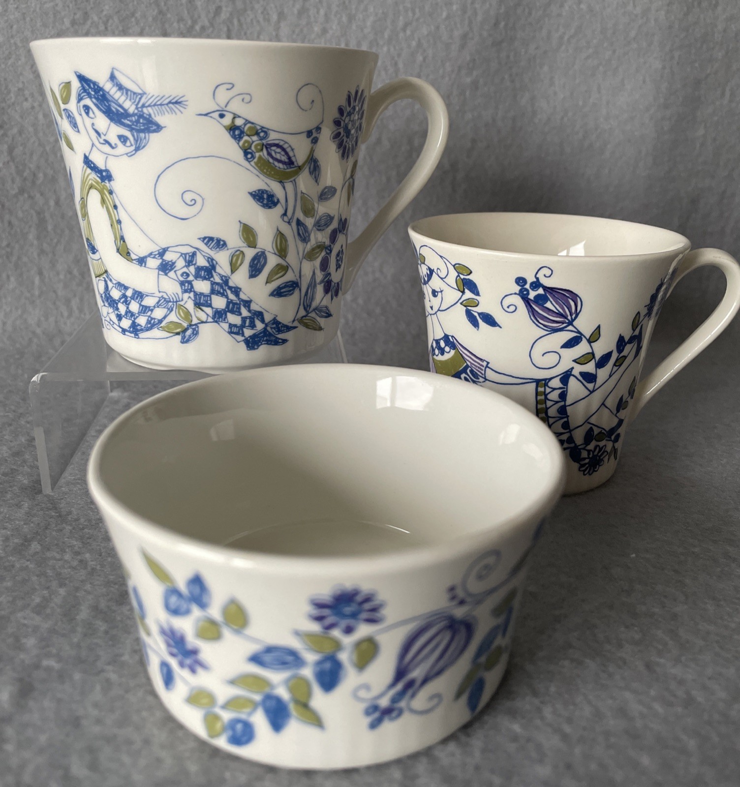 Figgjo Flint Turi Design Norway Lotte Handpainted Blue Girl & Boy Mugs 3 Pieces) Figgjo Flint Turi Design Norway Lotte Handpainted Blue Girl & Boy Mugs 3 Pieces)