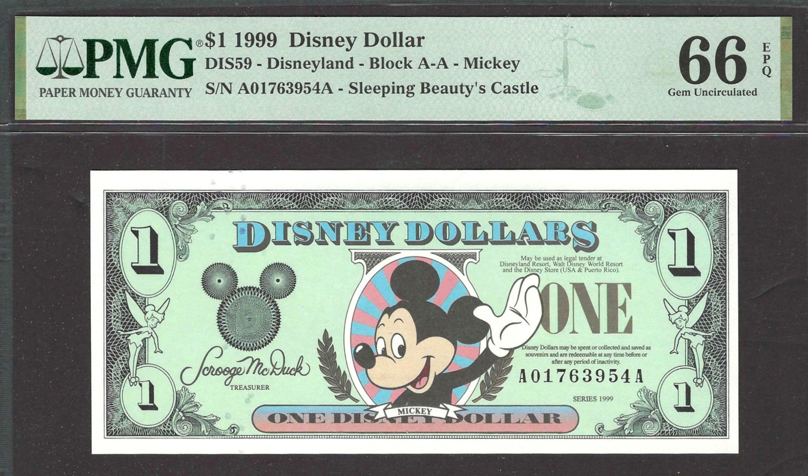 DISNEY DOLLAR 1999 $1 MICKEY MOUSE Beautiful PMG GEM UNC 66 EPQ DISNEY DOLLAR 1999 $1 MICKEY MOUSE Beautiful PMG GEM UNC 66 EPQ