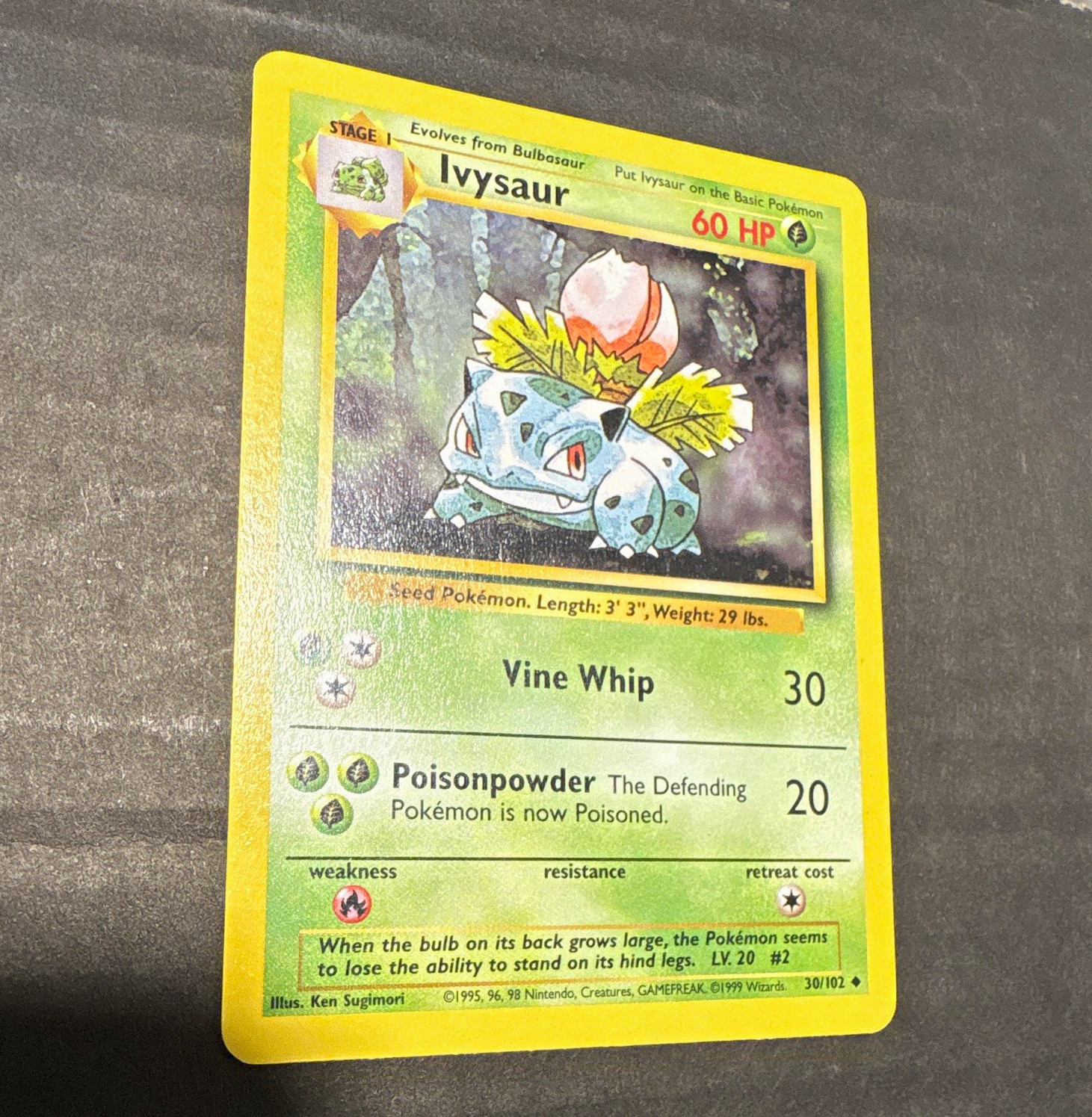 Pokémon TCG Base Set Ivysaur 30/102 Uncommon Unlimited Regular 60 HP 1999 WOTC