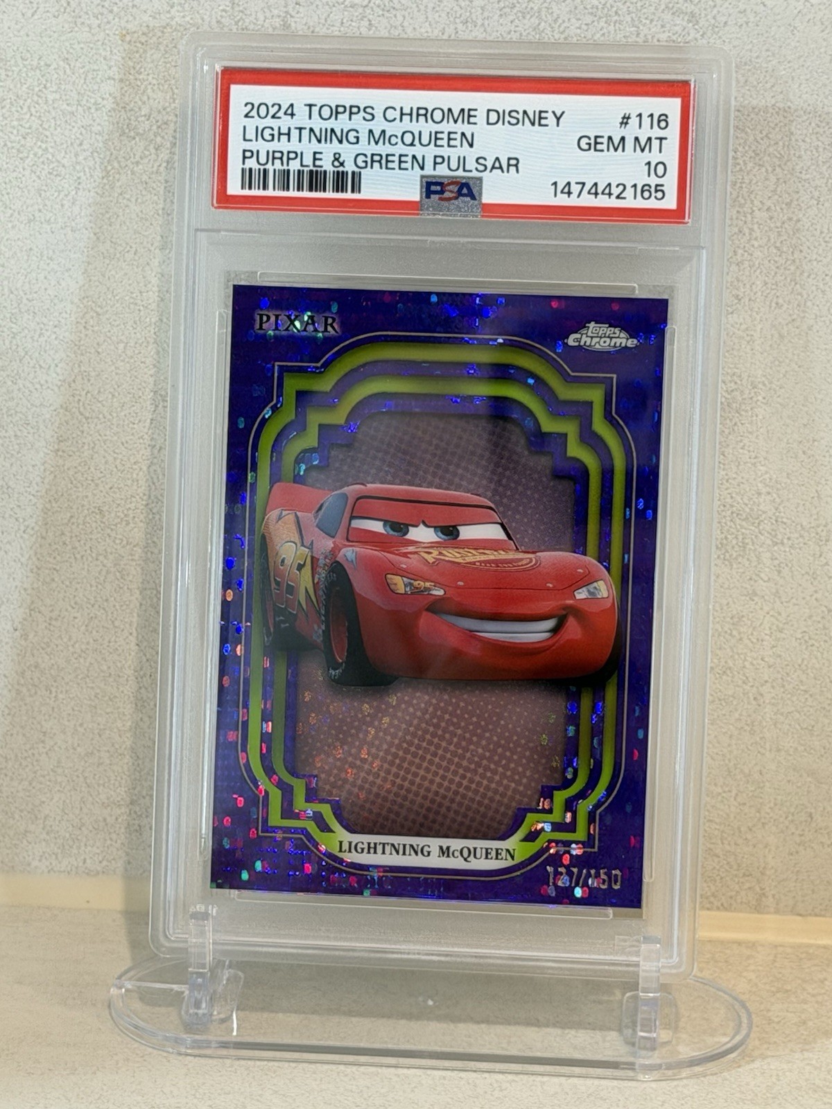 Topps 2024 Chrome Disney Lightning McQueen #116 P&G Pulsar /150 PSA 10