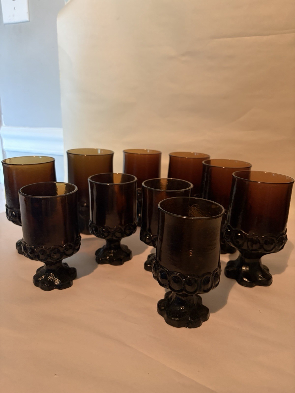 Vintage 70’s Tiffin Franciscan Madeira Footed Glasses Tumblers Brown Set Of 10