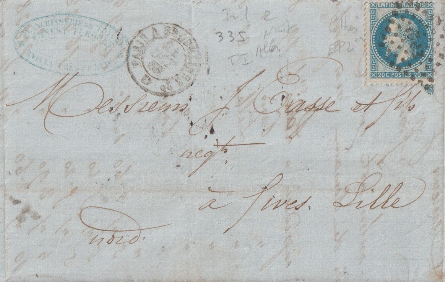 1868 Vintage Business Letter Ernest Turquet Laundry Bleachery Senlis to Lille