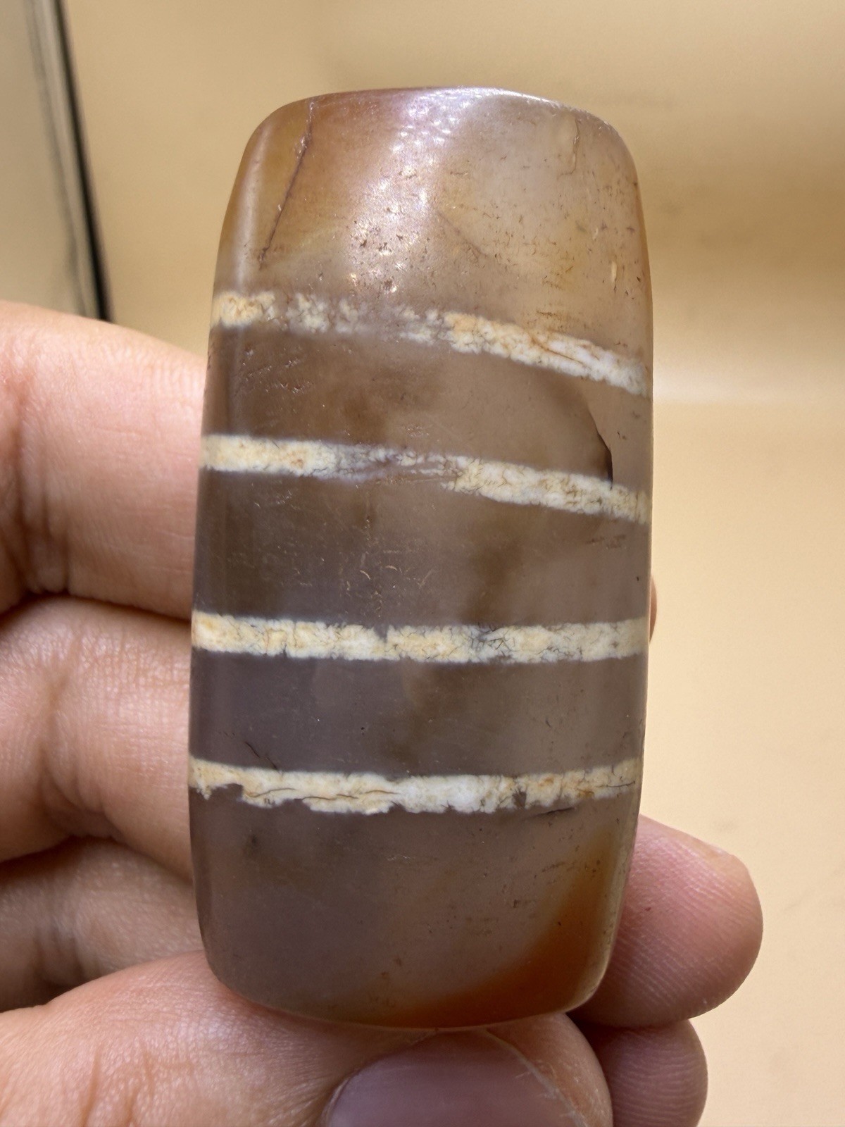 Old Nepal Tibet Banded Agate Dzi Rare Prayer Bead 55mm Brown White Stripe Bead