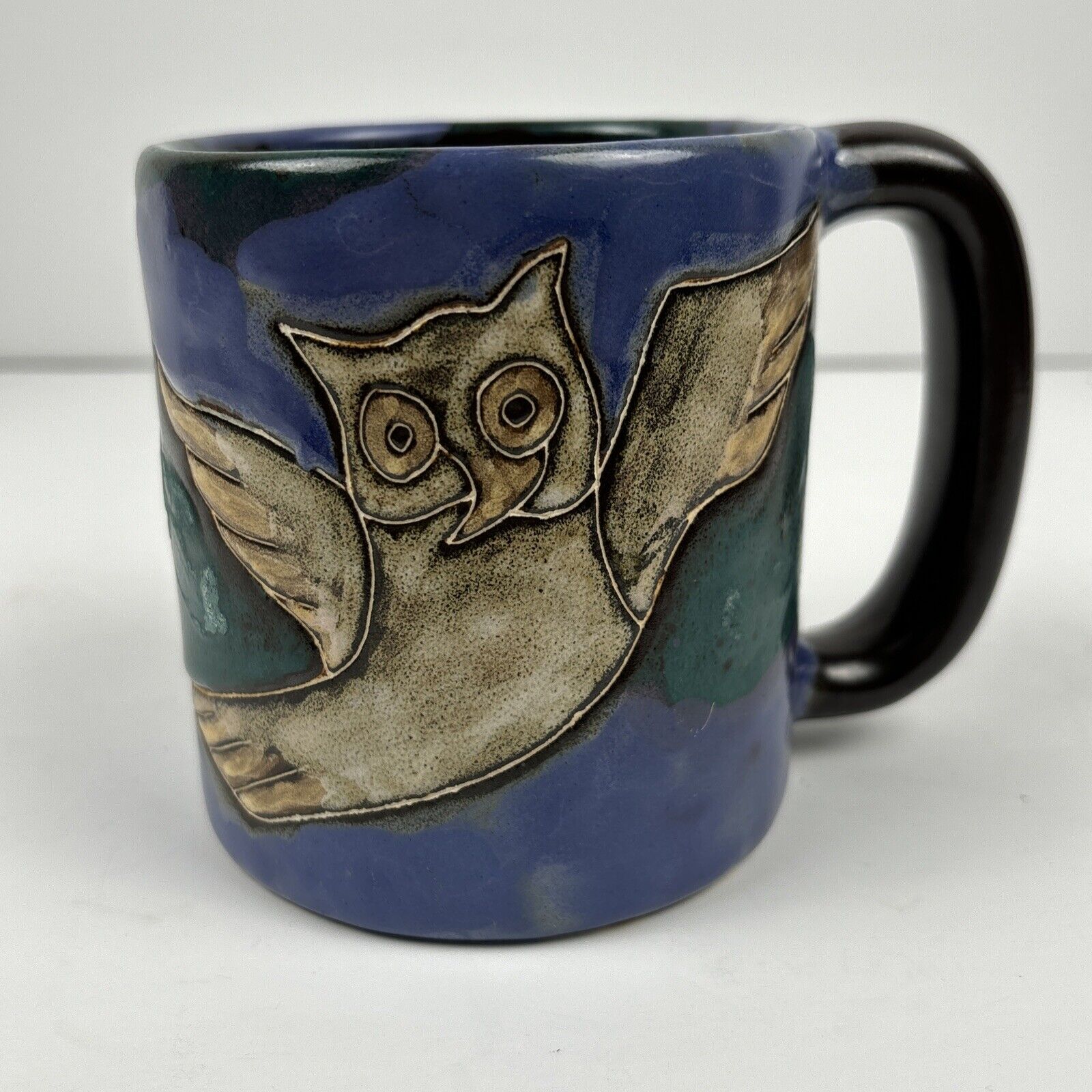 Mara Mexico Stoneware Pottery Owl Bird Blue Coffee Cup Mug