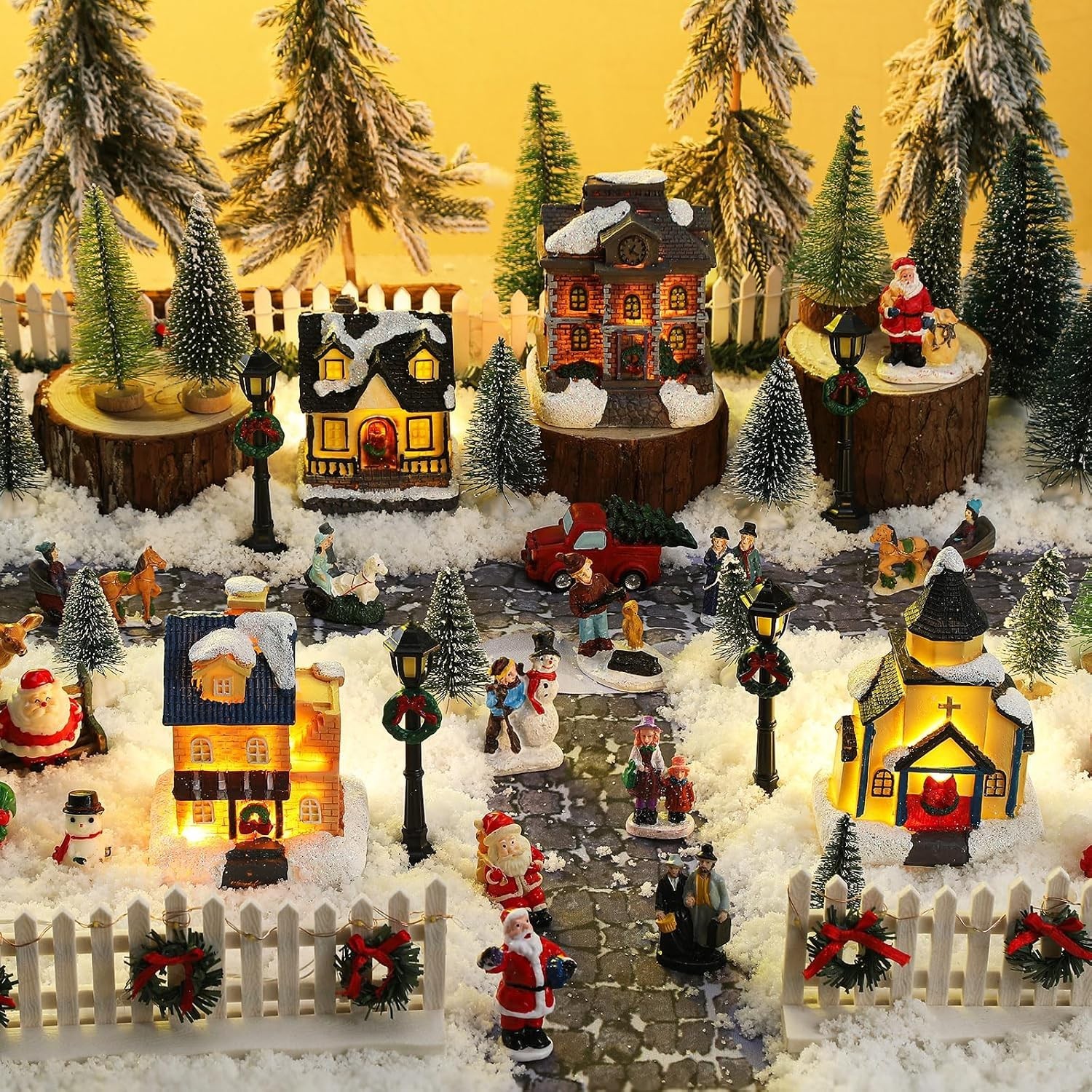 27 Pcs Lighted Christmas Village Houses Figurines Sets, Classic 27 Pcs Lighted Christmas Village Houses Figurines Sets, Classic