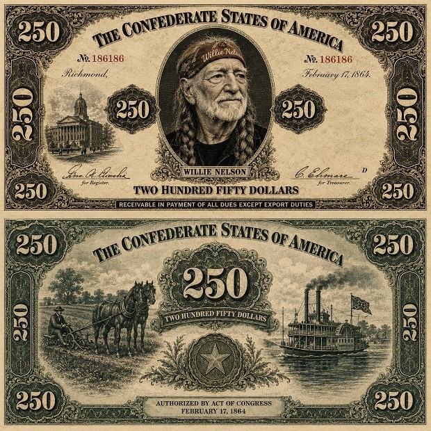 1080 Willie Nelson 250 Dollar Bill Full-Sized