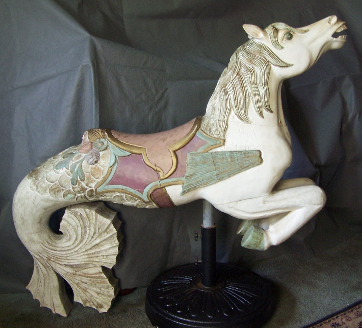 Vintage Full Size Hand Carved Wooden Carousel Hippocampus Sea Horse 49