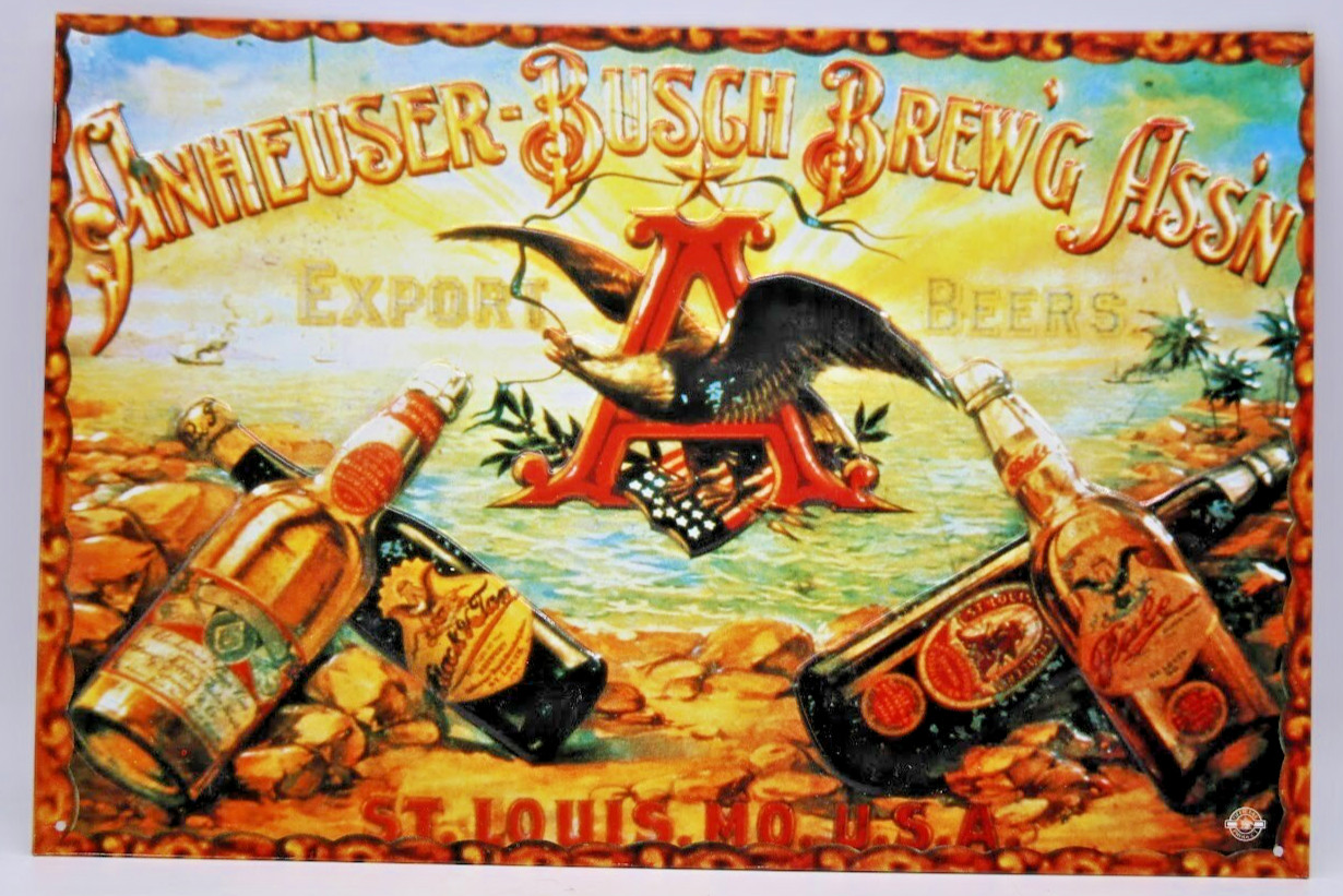 ANHEUSER-BUSCH BREW'G ASS'N TIN TACKER Metal Sign Advertisement