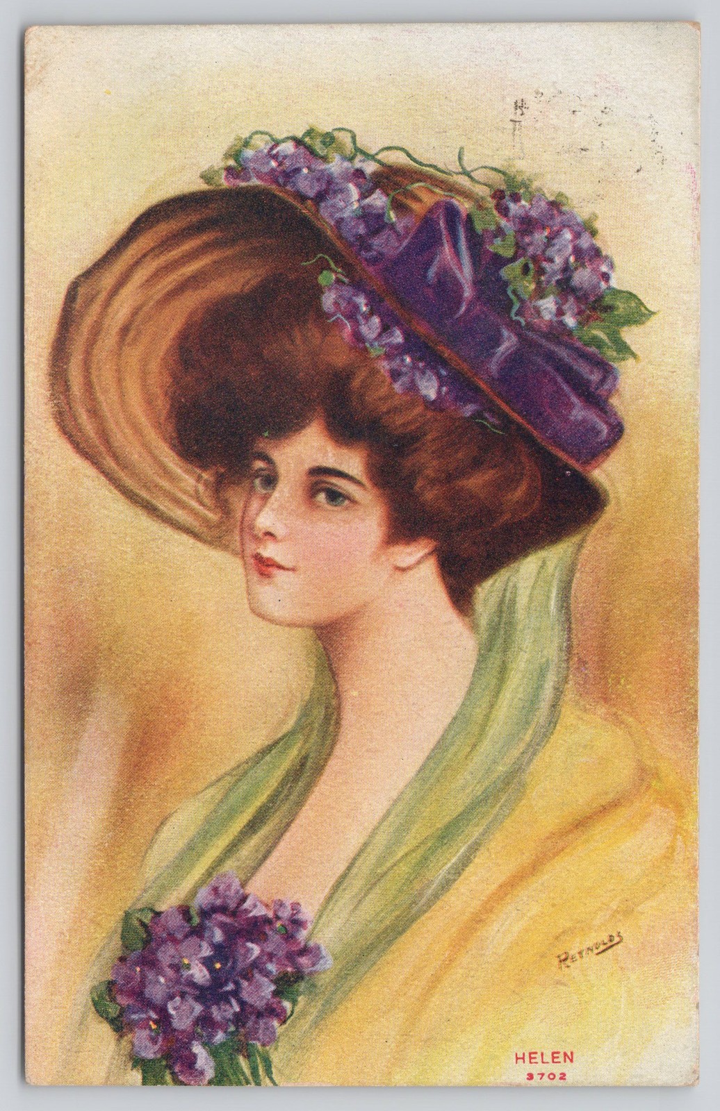 Helen Edwardian Glamour Lady Big Hat Signed Reynolds Postcard c1910